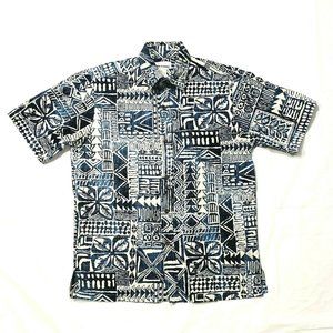 Made in Hawaii USA Cotton‎ Hawaiian Printed Shirt S Blue White Floral Tropical